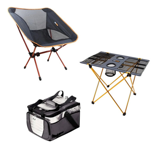 Kit Cadeira E Mesa Dobrável + Bolsa Térmica Para Camping