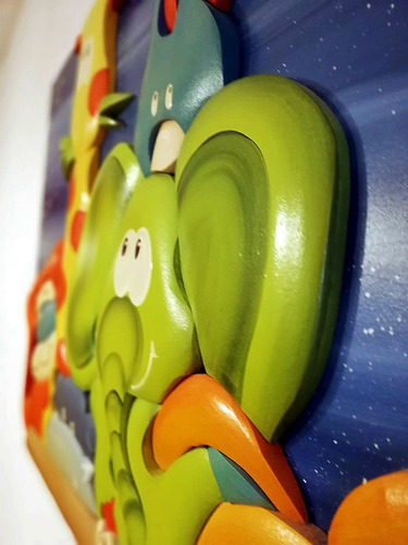 Cuadro Infantil 3d Animales + Reloj. ¡ Impecable ! Azul Marino (Usado)