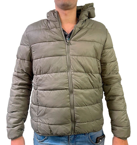 Campera Inflable Termica Hombre Interior Corderito Capucha