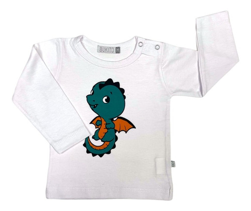 Remera Bebé Manga Larga Dragón Cute Adorable Algodón Bukito