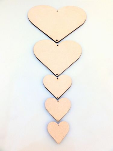 Imagen 3 de 6 de Kit Corazones Colgantes X 5 - Mdf / Fibrofacil