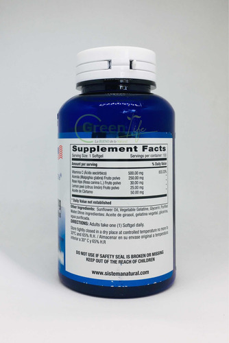 Vitamina C 500mg + Acerola X100 Softgels Natural Systems