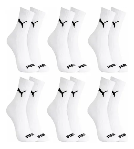Kit 6 Pares Meia Puma Masculina Cano Médio Alto Longo Branca 6 Pares Brancos 39 A 43