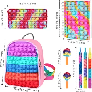 Pop Backpack For Girls, Fidget Pop Pencil Case, Pop Notebook