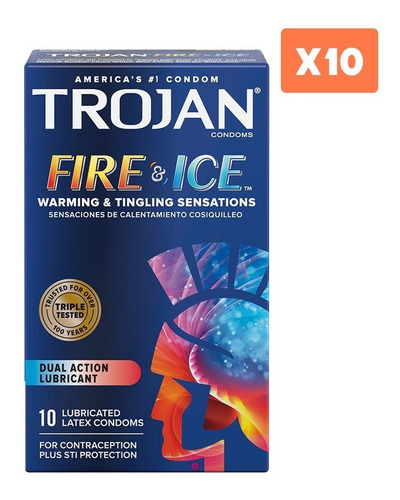 Condones Efecto Calor Frío 10 Unid Doble Lubricados Trojan