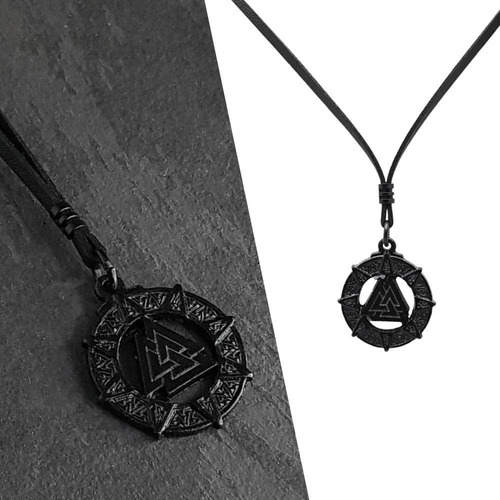 Colar Masculino Cordão De Couro Odin Preto