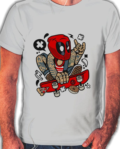 Remeras De Hombres Estampada Sublimada Deadpool Skate - 7469