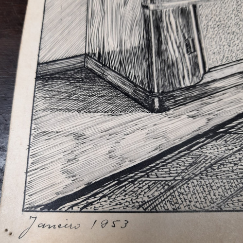 Imagem 9 de 9 de Pintura Desenho Nanquim Bico De Pena Datado 1953 Sem Moldura