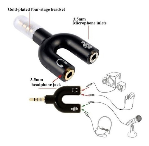 Imagen 3 de 5 de Adaptador Splitter Audio Microfono 2 A 1 Cel Laptop Ps4