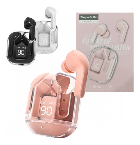 Air30 Ultrapods Max Intra Headset Bluetooth, color rosa transparente, luz