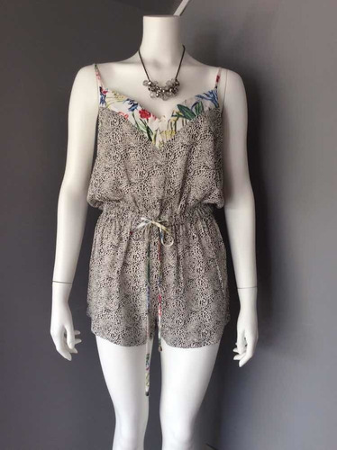 Po Jumpsuit O Enterito Negro Con Blanco Y Flores, Talla S/m.