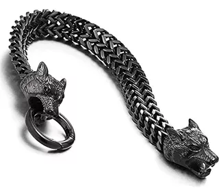 Pulsera Lobo Vikingo Para Hombre Cadena De Malla De Acero