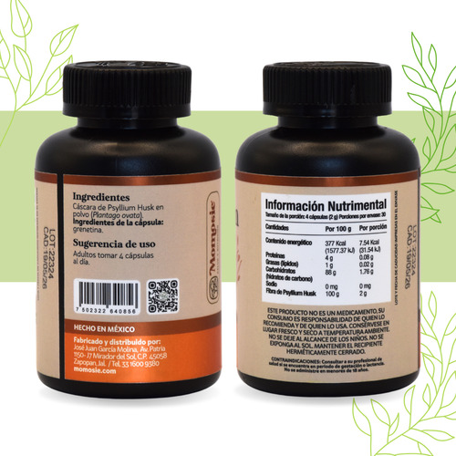 Fibra De Psyllium Husk De 120 Cápsulas Psyllium Husk Sin Sabor