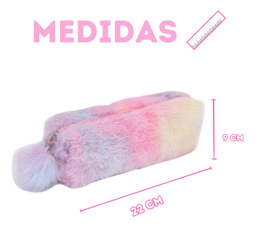 Estojo Escolar Pelúcia Fofo Com Pompom Cores Pastéis