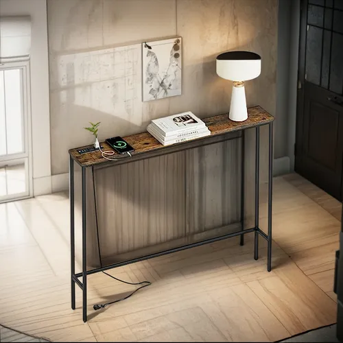 Mesa Consola Estrecha 5 9 Con Enchufe, Moderna Y Elegante