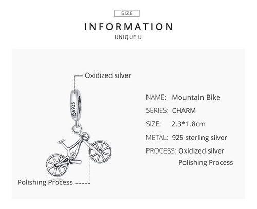 Imagen 3 de 6 de Charm Dije Bicicleta Bike Para Pulsera O Cadena Plata 925