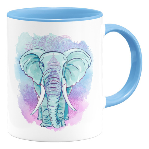 Taza Interior De Color Elefante Hindú Ilustración Acuarela