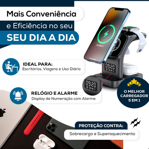 Carregador 15w Indução Magnético 5 Em 1 S/ Fio Turbo Celular