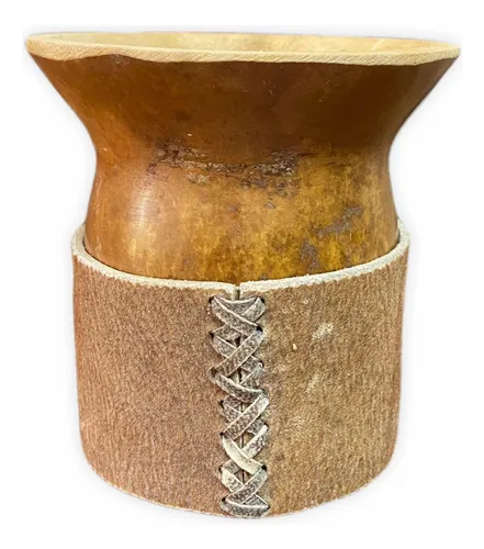 Mate Camionero Criollo Con Calabaza Pulida Y Base De Cuero