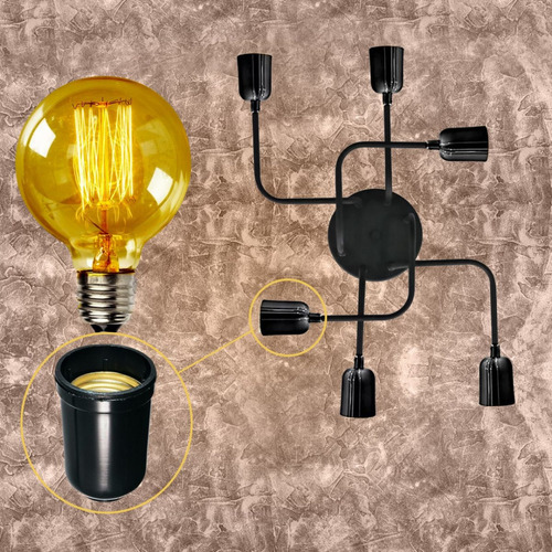 Imagem 6 de 8 de Pendente Sobrepor Retrô Vintage P/ 6 Lampadas Bocal E27