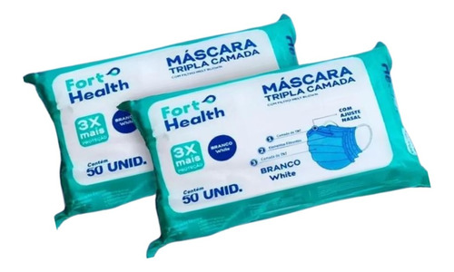 Máscara Descartável Tripla Camada Fort Health 50un Cor Branco Desenho do tecido Branco