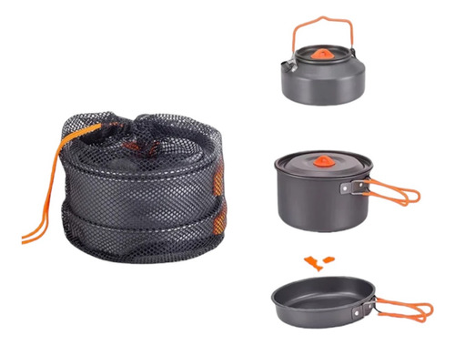 Set Ollas Y Tetera Ligera Y Portable Para Camping 3 Personas