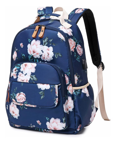 Mochila De Viaje Impermeable Con Diseño Floral-azul Marino