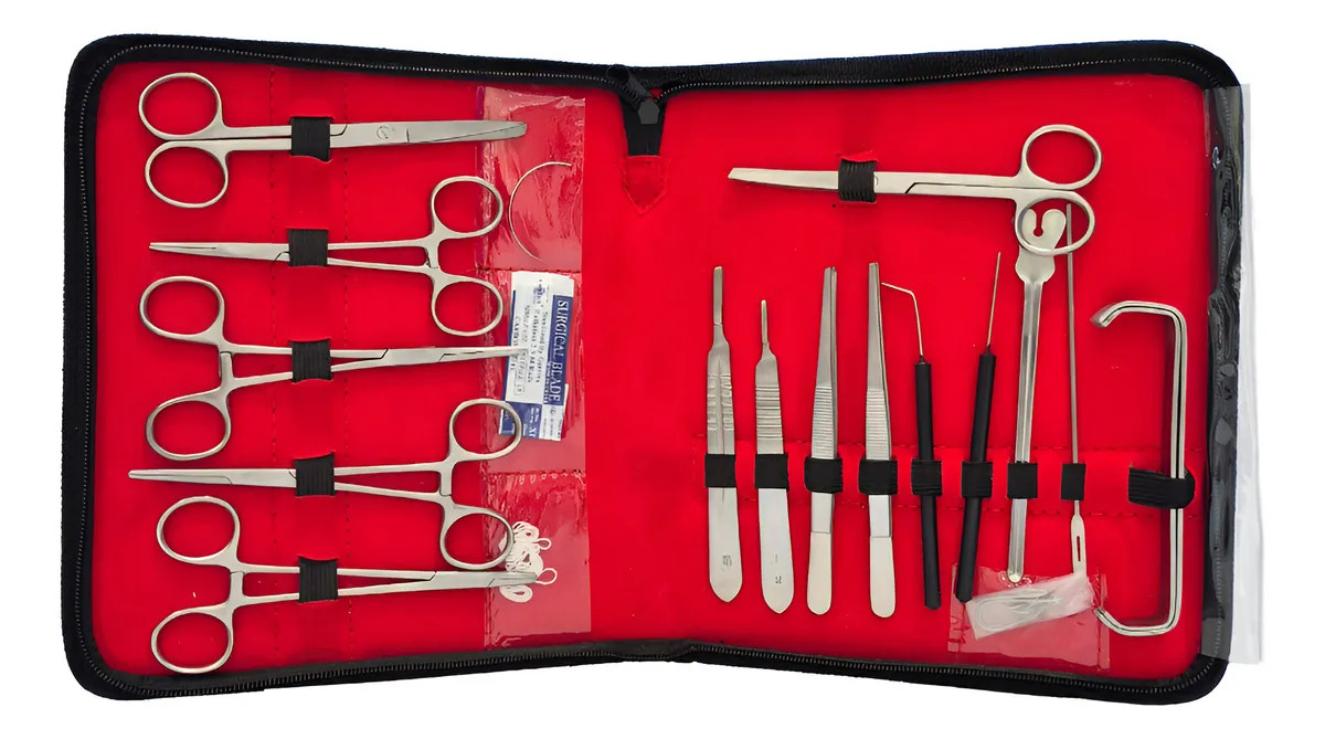 Kit Estuche De Disección Acero Inoxidable Hergom Silvery 20 piezas Modelo 13-13