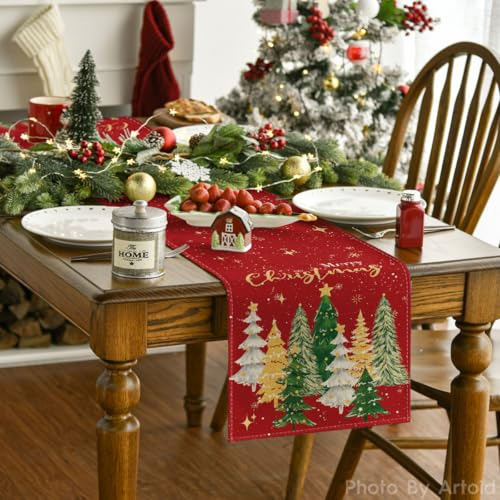 Artoid Mode Xmas Trees Merry Christmas Table Runner, Decora
