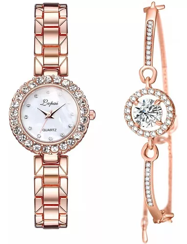 Reloj De Cuarzo De Lujo Para Mujer Accesorio De Pulsera Con Diseño De Moda