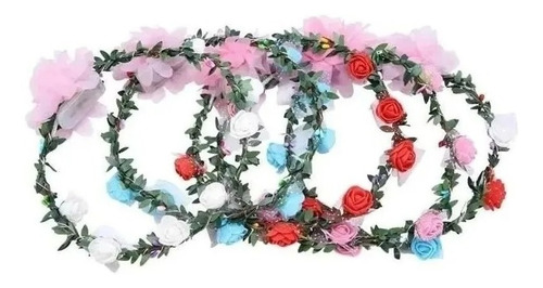 Pack 2 Cintillo Corona De Flores Con Luces Damas Niñas Lolas