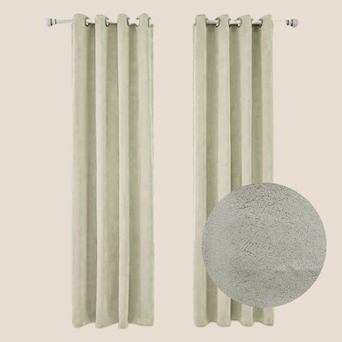 Cortina Con Aros En 2 Paños- 3mts Ancho X 2.30 Alto. - Crema Crema