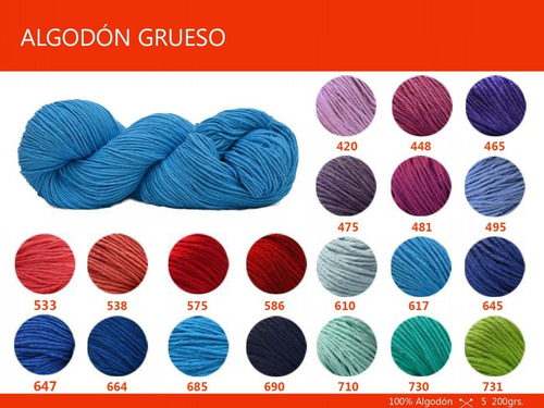 Imagen 3 de 5 de Hilado Algodón Grueso Nube X 200 Gr. Por Color