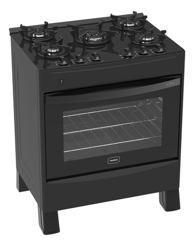Fogão 5 Bocas Iris Glass Realce Gás Preto 94l Automático