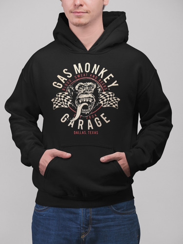 Poleron Gas Monkey Autos Garage Algodon Estampado Invierno