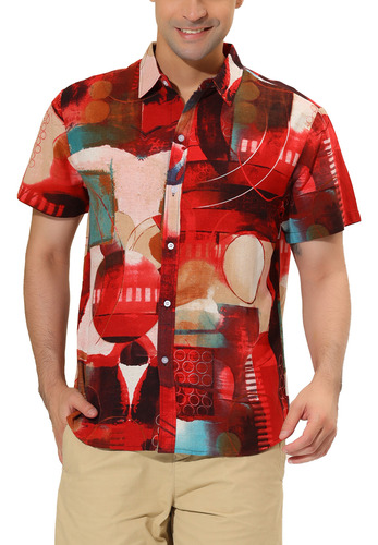Camisa Con Bloques De Color Geométrico Irregular Manga Corta