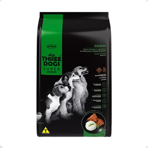 Alimento Three Dogs Super Premium Adulto 15kg +2 De Regalo