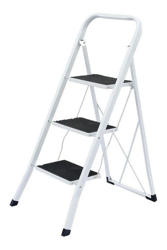 Escalera Metalica Plegable 3 Escalones Reforzada 150kg Color Blanco