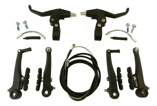 Kit Completo De Frenos V-brake Para Bicicleta Mtb Ruta Paseo Color Negro
