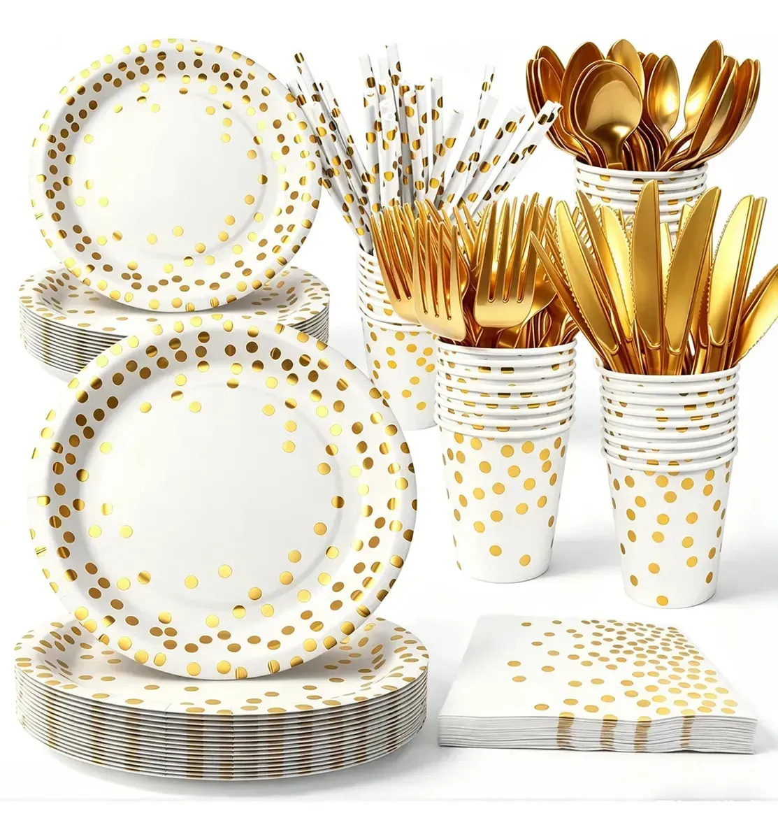 Juego De Vajilla Desechable Para Fiesta 25 Personas, 200 Pzs. Kit De Platos, Vasos, Cubiertos Y . Ideal Para Cumpleaños, Bodas, Día De Las Madres, Eventos Y Reuniones. Calidad Prem