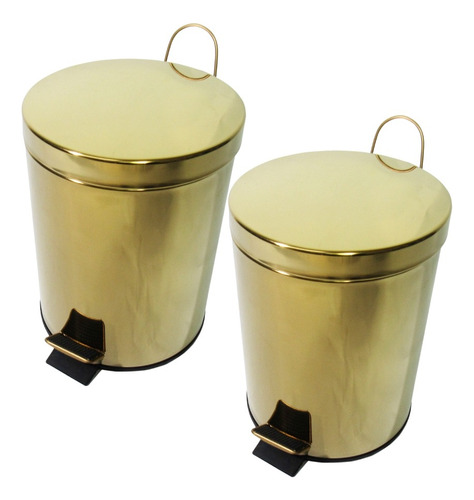 Kit 2 lixeiras Fineza 3L dourada aço inox para banheiro com pedal cor dourado