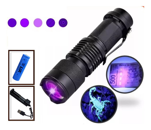 Lampara Mini Luz Uv Forense Tactica 2000 Lum Recargable Glow