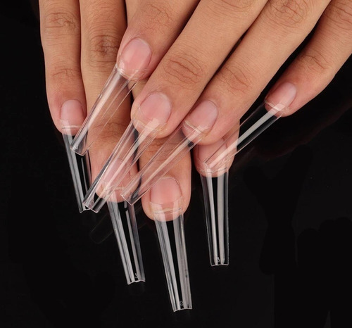 Kit 100 Unhas Tips Bailarina Extra Longa Transparente