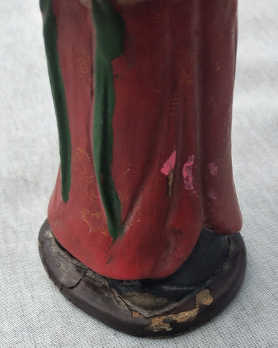 Antiguo Personaje Chino Policromatico, Siglo Xix, Madera (Usado)
