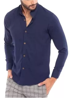 Camisas Manga Larga Lino De Hombre, Camisas Cuello Mao