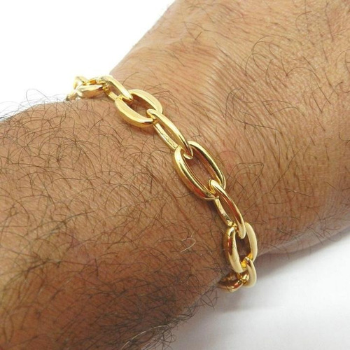 Pulseira Masculina 20cm 8mm Largura Folheado Ouro Pl146 Comprimento 20 Cm