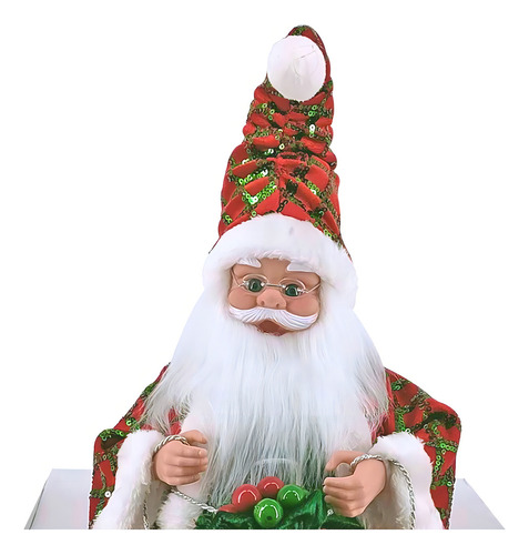 Papai Noel Musical Com Movimento A Corda Sentado Natal 50cm