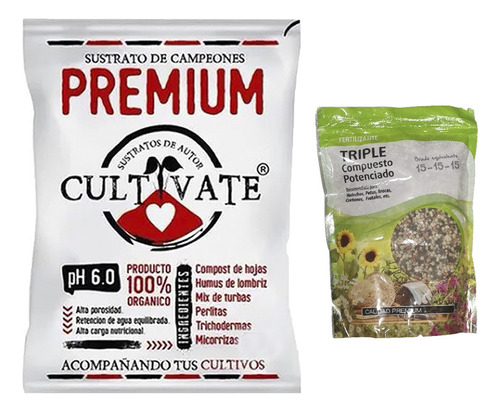 Sustrato Cultivate Premium 80lts Con Triple 15 Lj 500gr