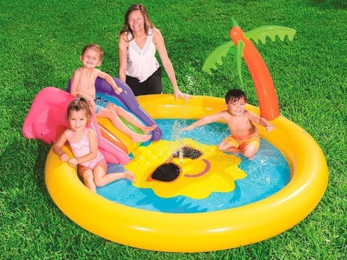 Pileta Isla Bestway Inflable Con Tobogan Emoji Palmera