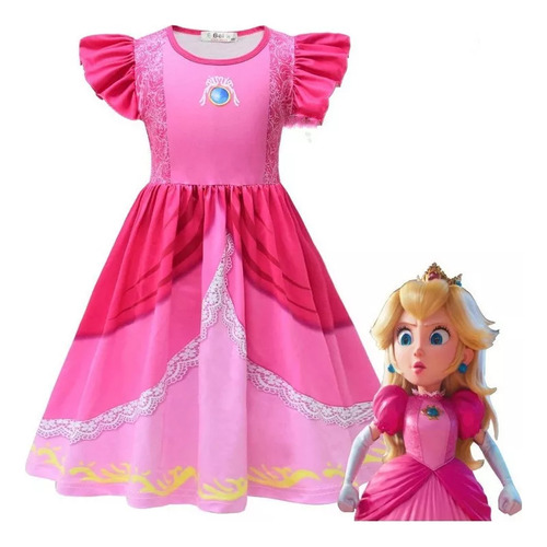 Vestido De Princesa Super Mario Peach Para Niños De Verano